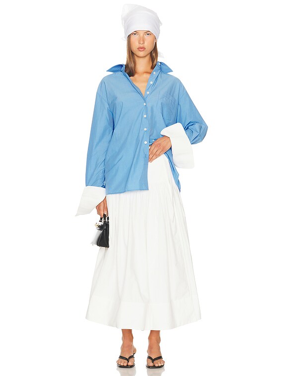 Helsa Classic Oversized Shirt in Tech Poplin in Classic Blue | FWRD