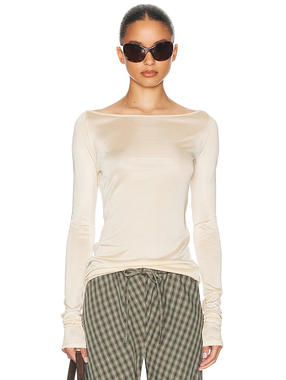 Helsa Slinky Jersey Off The Shoulder Top in Champagne | FWRD