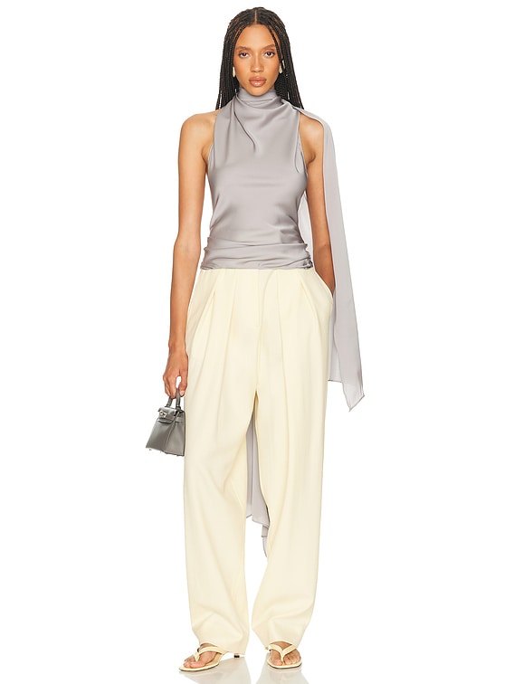 Helsa Natasha Silk Halter in Stormy Grey | FWRD