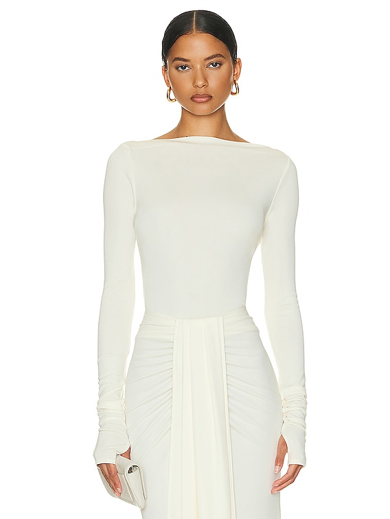 Helsa Matte Jersey Long Sleeve Top in Ivory