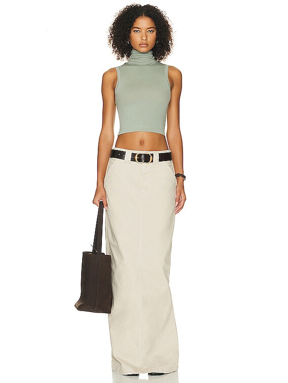 Helsa Jersey Cropped Turtleneck Tank in Sage | FWRD