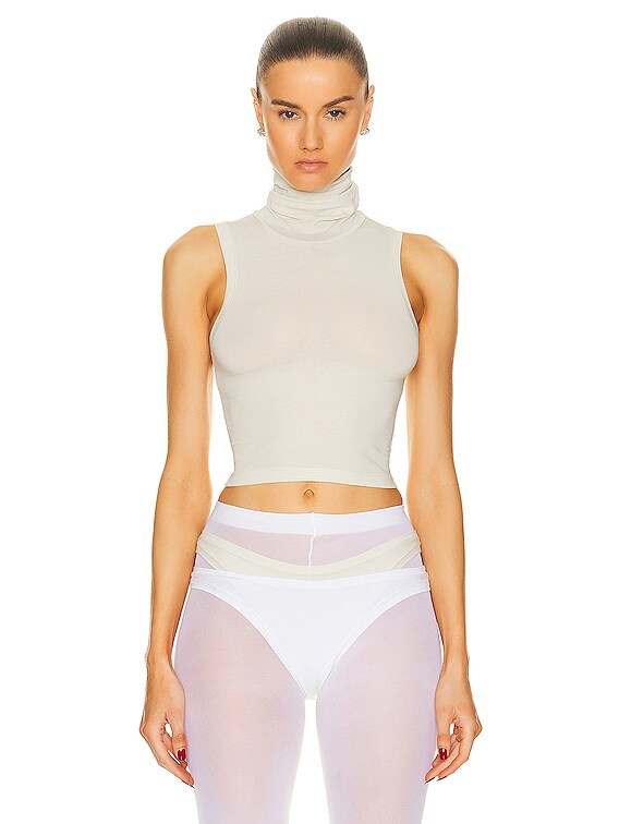 Helsa Jersey Cropped Turtleneck Tank in Bone | FWRD Helsa Jersey Cropped Turtleneck Tank in Bone | FWRD