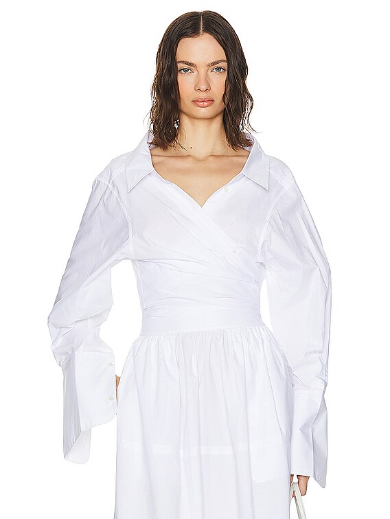 Helsa Poplin Wrap Shirt in White | FWRD