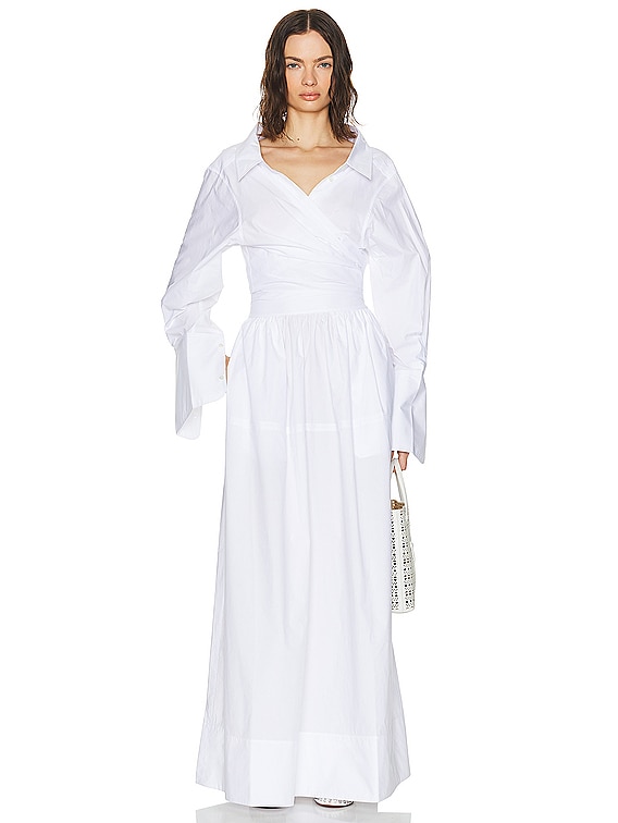 Helsa Poplin Wrap Shirt in White | FWRD