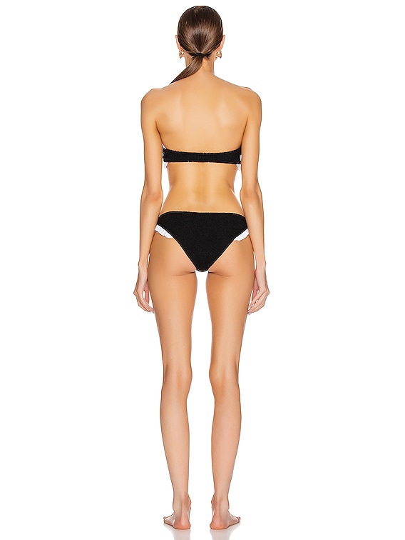 Hunza G Tracey Frill Bikini in Black & White | FWRD