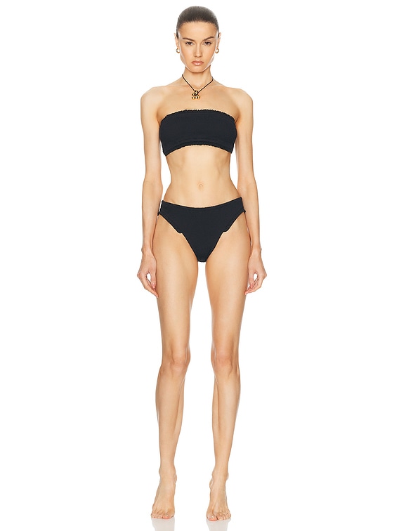 【関税込み】Hunza G ブラック Tracey フリル ビキニ Hunza G Tracey Frill Bikini in Black & Black | FWRD