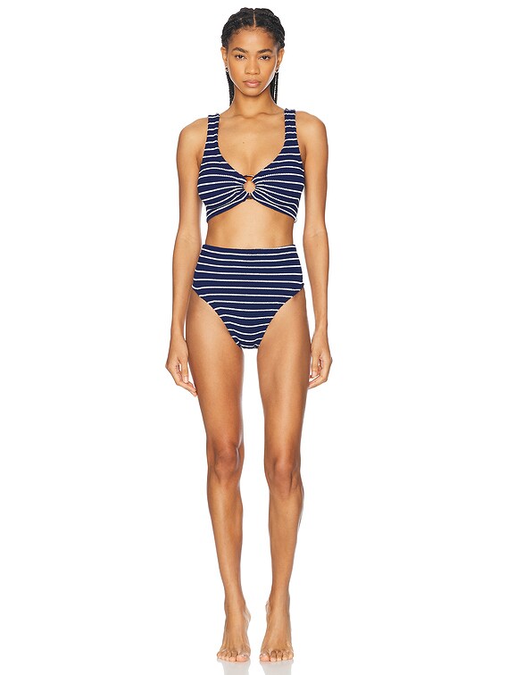 【関税込み】Hunza G ネイビー&ホワイト Nadine ビキニ Hunza G Nadine Bikini Set in Navy & White Stripe | FWRD