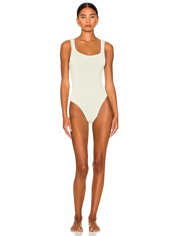 Hunza G Square Neck One Piece Swimsuit in Sage | FWRD