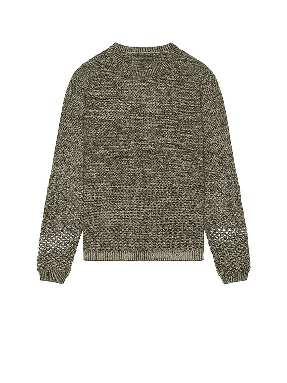 ISA BOULDER Solid Crochet Crewneck Sweater in Moss Grey | FWRD