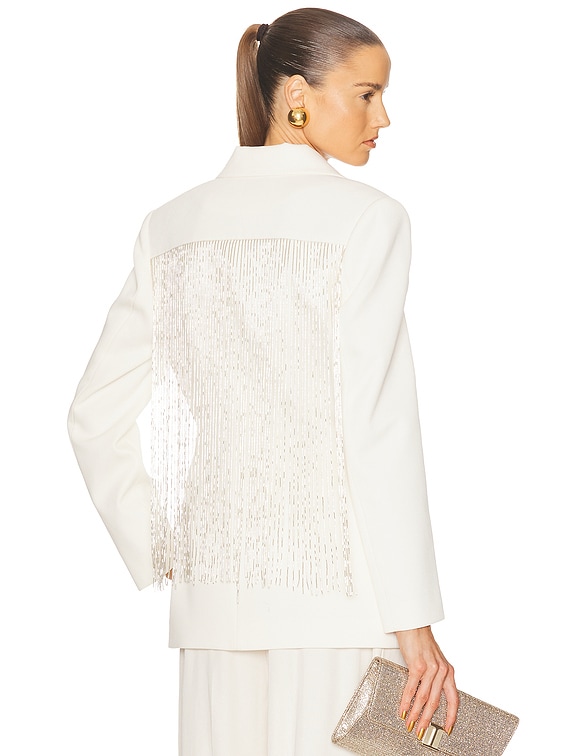 ILA Shania Beaded Fringe Blazer in White | FWRD