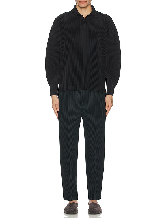 Homme Plisse Issey Miyake Issey Miyake Pleated Polo in Black Homme Plisse Issey Miyake Issey Miyake Pleated Polo in Black