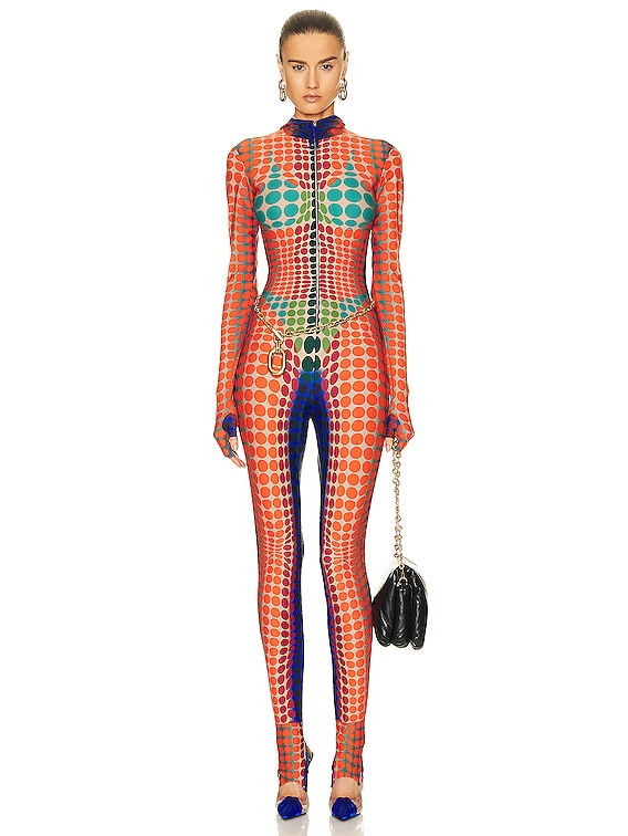 Jean Paul Gaultier High Neck Hooded Jumpsuit in Purple, Orange