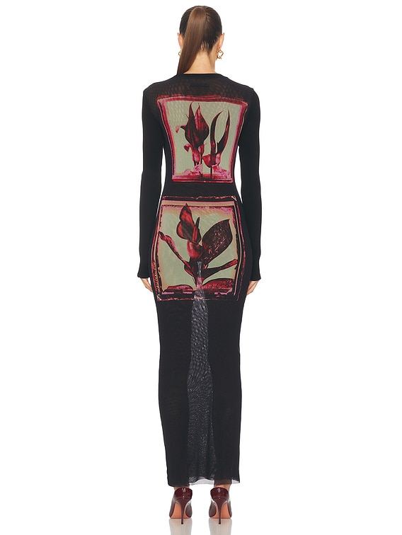 Jean Paul Gaultier Flowers Cadres Long Dress in Black, Pink