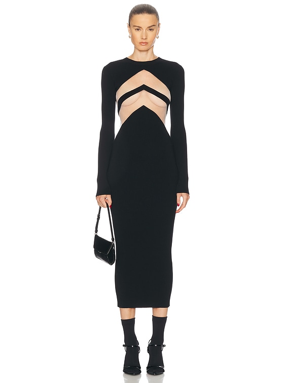 Jean Paul Gaultier Transparent Chevron Long Dress in Black | FWRD Jean Paul Gaultier Transparent Chevron Long Dress in Black | FWRD