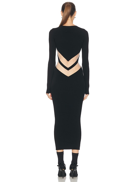 Jean Paul Gaultier Transparent Chevron Long Dress in Black