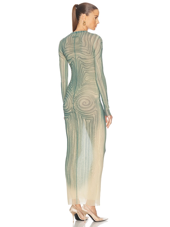 ワンピース JeanPaul GAULTIER FW25 'Water' dress (2503WDR028M004P 5557) Jean Paul Gaultier Spiral Long Dress in Ecru & Aqua | FWRD