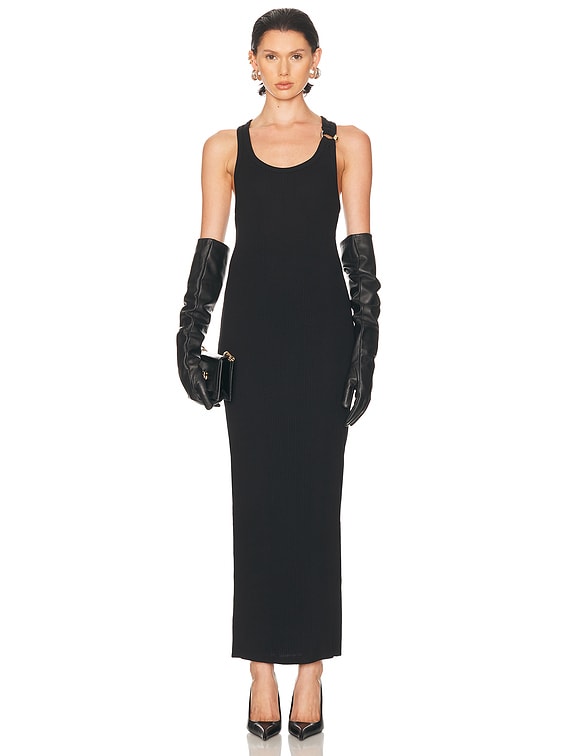 ワンピース JeanPaul GAULTIER DRAPED DRESS WITH PIERCINGS Jean Paul Gaultier Piercing Long Dress in Black | FWRD