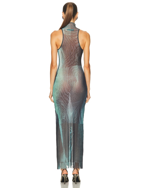 ワンピース JeanPaul GAULTIER FW25 'Water' dress (2503WDR028M004P 5557) Jean Paul Gaultier Water High Neck Long Dress in Indigo