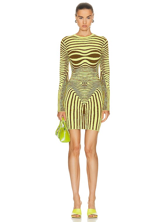 Jean Paul Gaultier Morphing Stripes Long Sleeve Dress in