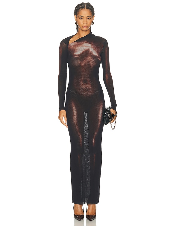 Asymmetric Collar Long Body Dust Print Dress