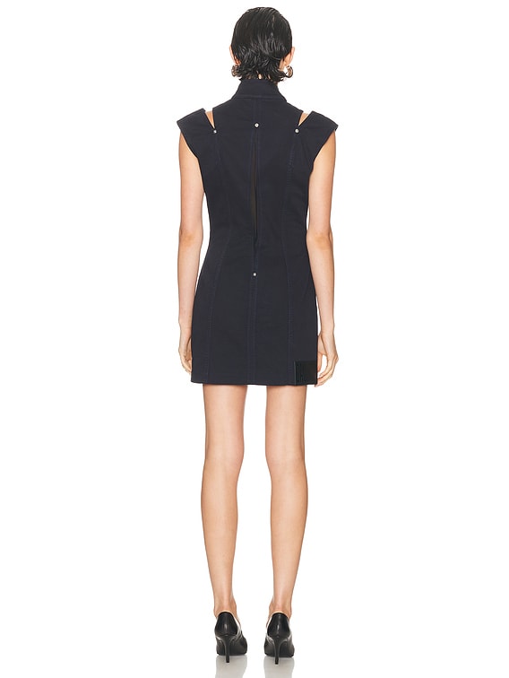 Jean Paul Gaultier Overdyed Denim Slit And Mesh Short Dress in Navy | FWRD