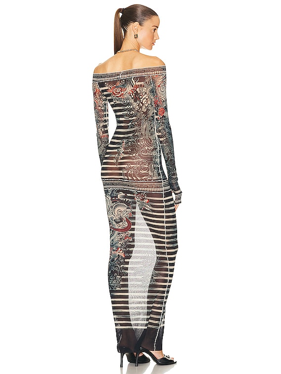 Jean Paul Gaultier Printed Mariniere Tattoo Long Boat Neck
