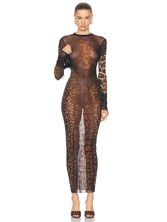 Jean Paul Gaultier Leopard Long Dress in Beige, Brown, Dark Brown, & Black  | FWRD