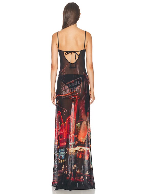 Jean Paul Gaultier Pigalle Mesh Slip Printed Dress in Black