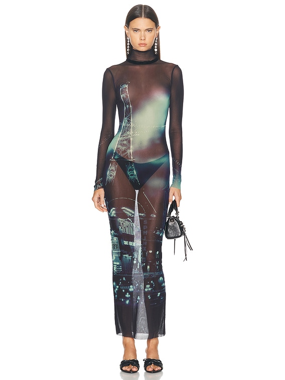 JEAN PAUL GAULTIER ゴルチェ ワンピース Pigalle printed966176 Jean Paul Gaultier Pigalle Turtleneck Mesh Long Printed