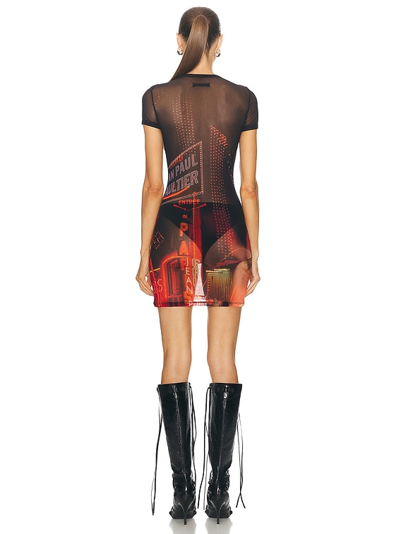 JEAN PAUL GAULTIER ゴルチェ ワンピース Pigalle printed966176 Jean Paul Gaultier Pigalle Mesh Short Printed Dress in Black