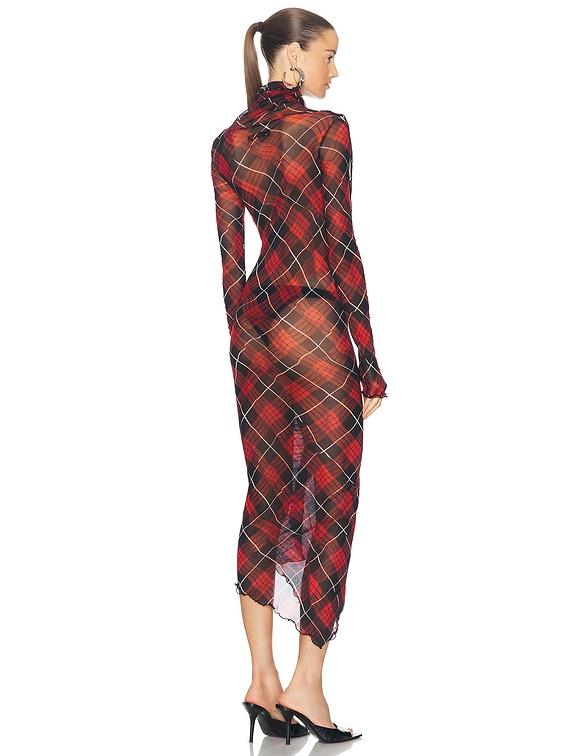 Jean Paul Gaultier Distorted Tartan Long Dress in Red, Black