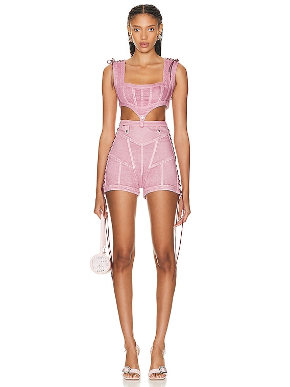 Jean Paul Gaultier X KNWLS Washed Laced High Waisted Mini Short in Lila