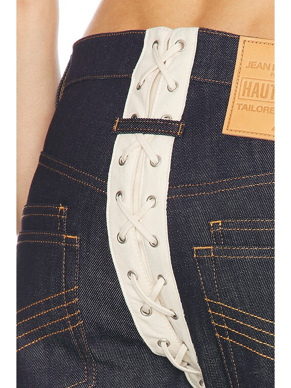 Jean Paul Gaultier Lacing Detail Straight Leg Jeans in Indigo
