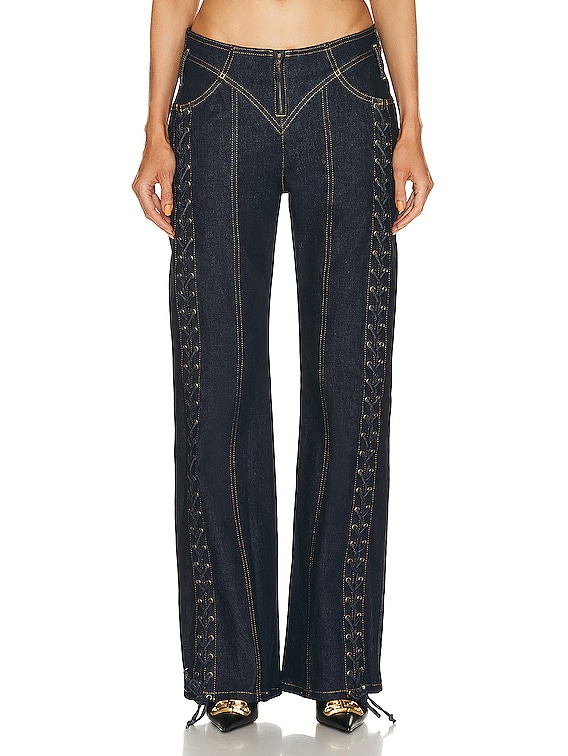 JEAN PAUL GAULTIER Lace-up low-rise wide-leg jeans