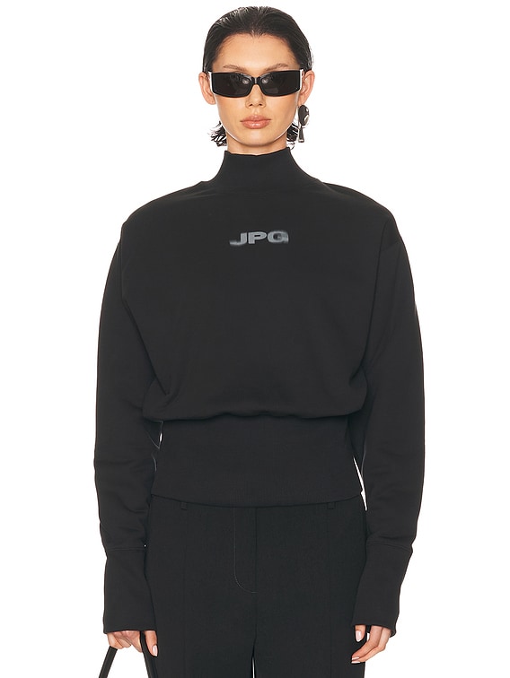 Jean Paul Gaultier Cropped Crew Neck Jpg Sweater in Black & Dark