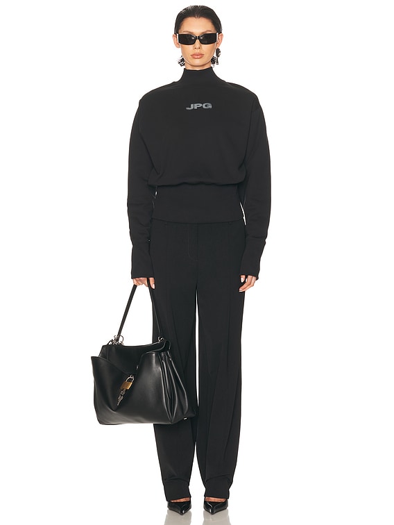 Jean Paul Gaultier Cropped Crew Neck Jpg Sweater in Black & Dark Jean Paul Gaultier Cropped Crew Neck Jpg Sweater in Black & Dark