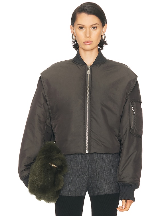Jean Paul Gaultier Hidden Hood Detail Bomber Jacket in Dark Grey
