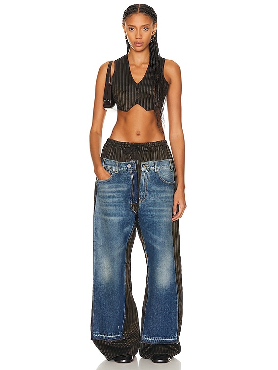 Jean Paul Gaultier Tennis Stripes Denim Detail Oversize Trouser in