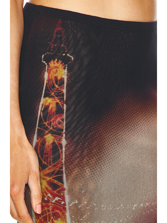 Jean Paul Gaultier Pigalle Mesh Long Printed Skirt in Black, Red
