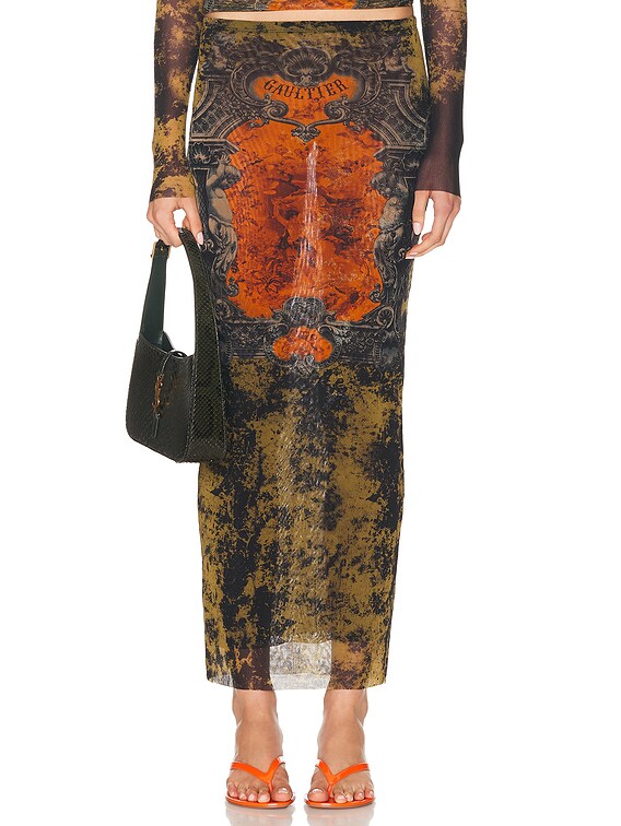 Jean Paul Gaultier Médaillon Long Skirt in Black, Khaki, & Orange