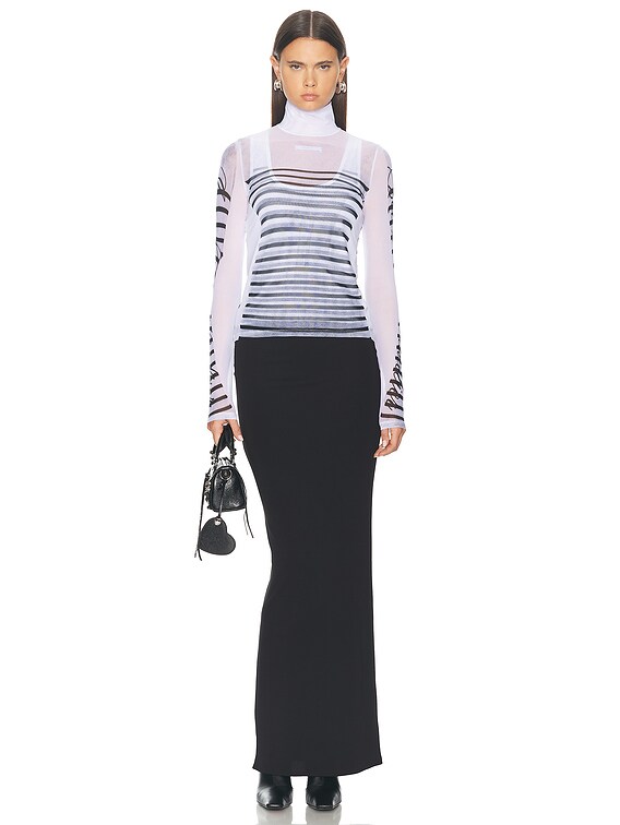 Tシャツ・カットソー JEAN PAUL GAULTIER FEATHERS MARINIERE TOP Jean Paul Gaultier Feathers Mariniere Printed Mesh Long