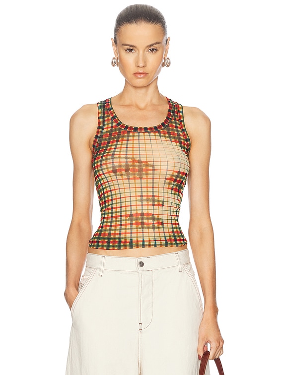 Jean Paul Gaultier Tartan Face Mesh Tank in Sepia, Yellow, Blue