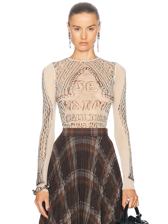 Jean Paul GAULTIER FEMME レーストップス Jean Paul Gaultier Pull Je T'aime Long Sleeve Top in Light Beige