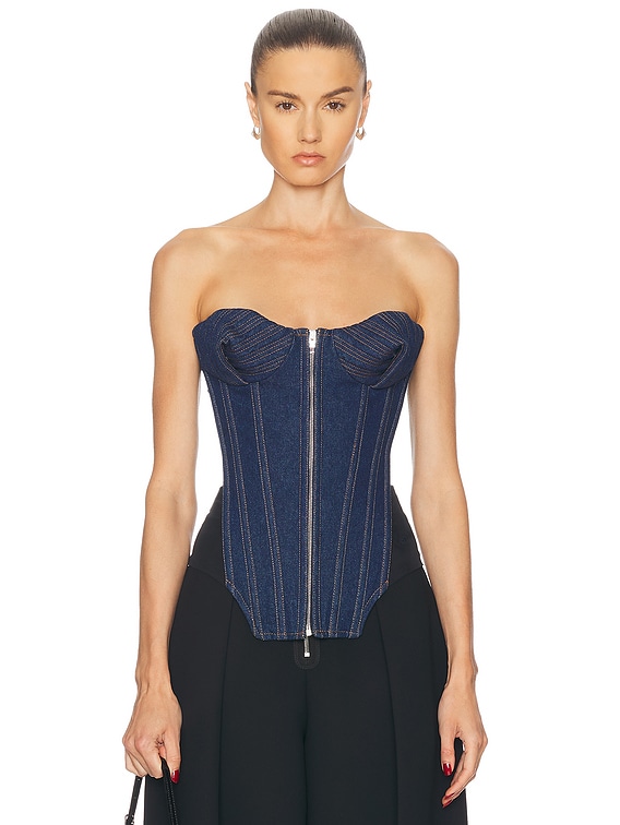 トップス Jean Paul Gaultier Corset Top 40 Jean Paul Gaultier Denim Corset Top in Indigo & Black | FWRD