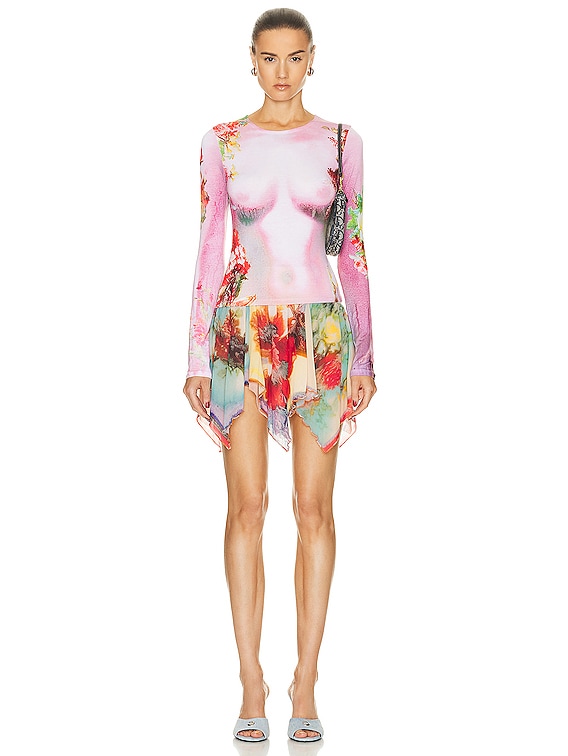 x*x様 Jean Paul Gaultier フラワープリント長袖トップス 4 Jean Paul Gaultier Printed Body Flowers Long Sleeve Top in Pink