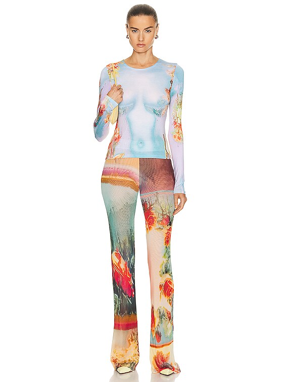 トップス jeanpaulGAULTIER Jean Paul Gaultier Printed Body Flowers Long Sleeve Top in Blue