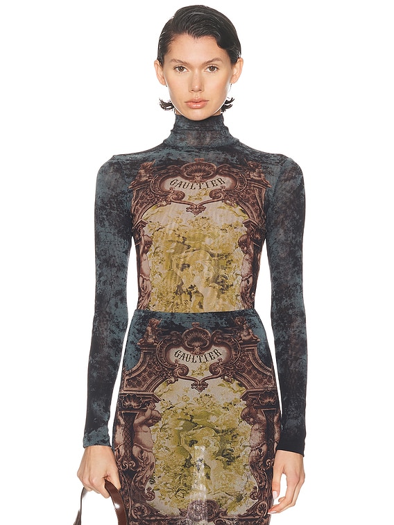 【神レア】 Jean Paul GAULTIER 背面シースルー ジャケット Jean Paul Gaultier Medaillon Printed Open Back Bodysuit in