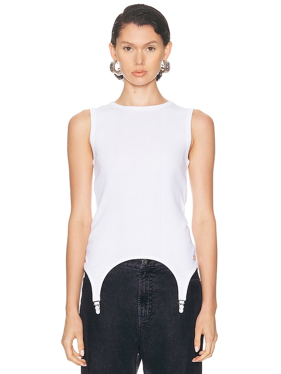 JEAN PAUL GAULTIERJEANS リブ編みタンクトップ ホワイト Jean Paul Gaultier – Ribbed Tank Top With Overall Buckles White