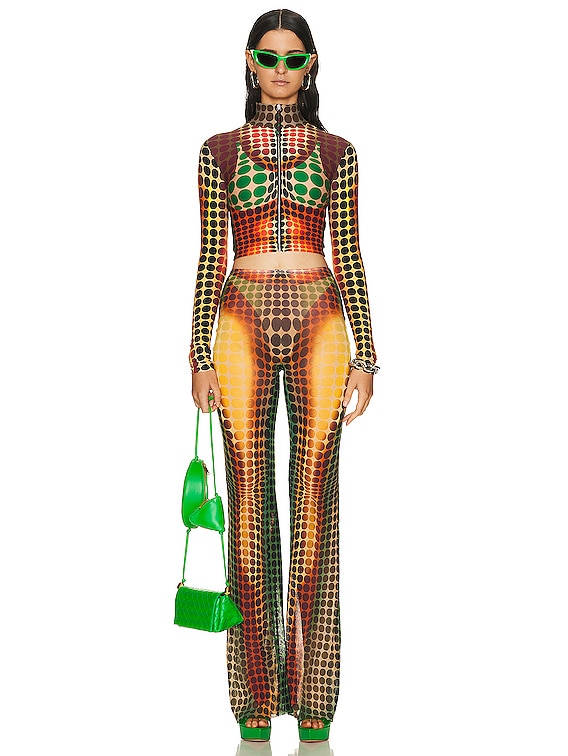 Jean Paul Gaultier High Neck Long Sleeve Top in Orange, Blue