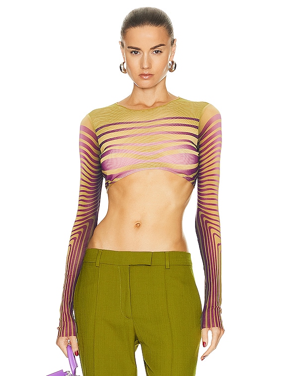 Morphing Stripes Cropped Long Sleeve Top